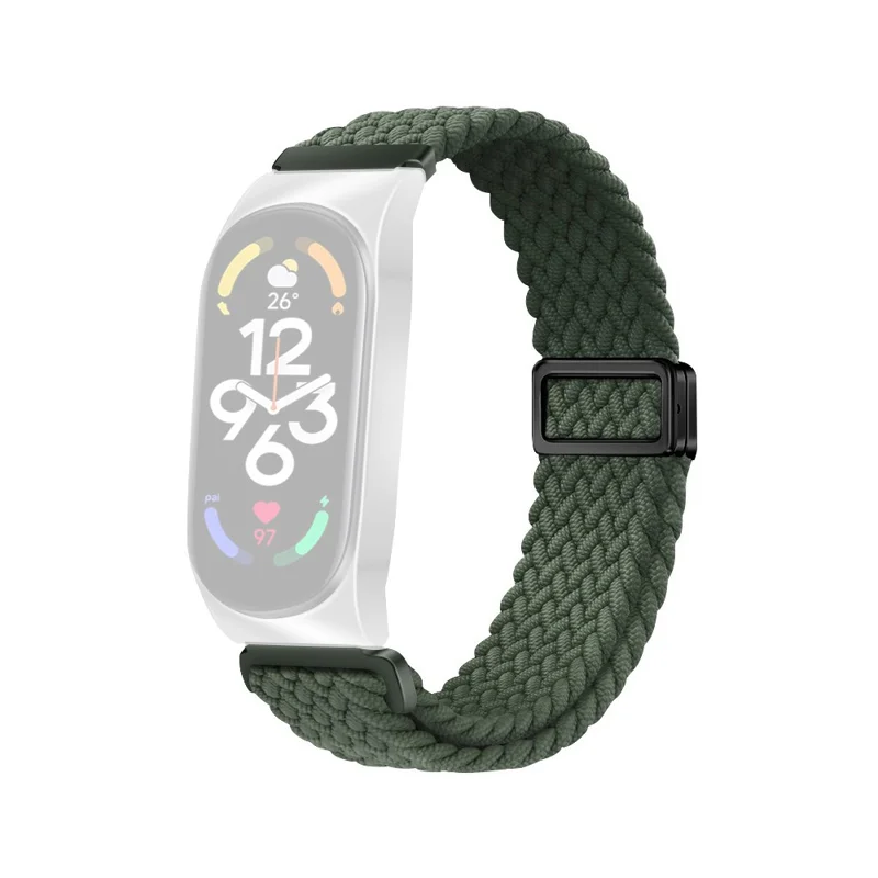 Armband für Xiaomi Smart Band 9 / Smart Band 8 / Mi Band 7 / 6 / 5 / 4 / 3 Magnetische Schnalle Nylongeflecht Band + Metallrahmen - Olivgrün