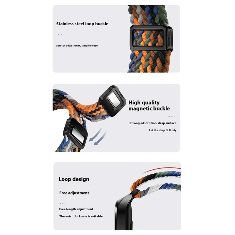 Armband für Xiaomi Smart Band 9 / Smart Band 8 / Mi Band 7 / 6 / 5 / 4 / 3 Magnetische Schnalle Nylongeflecht Band + Metallrahmen - Olivgrün
