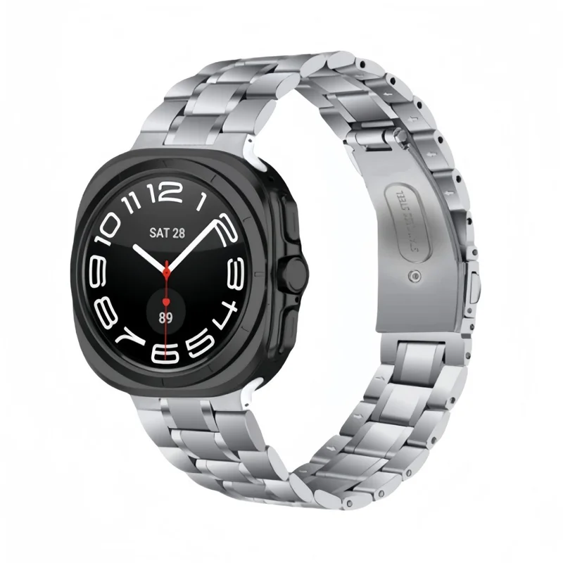 For Samsung Galaxy Watch Ultra 47mm Watch Band Stainless Steel 5-Bead Wrist Strap - Silver