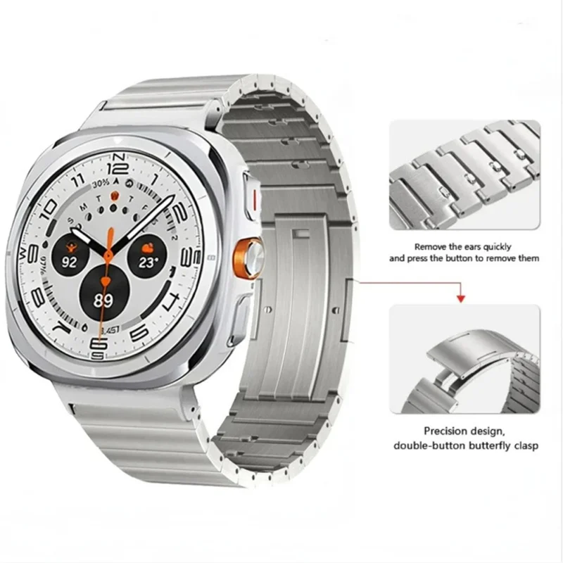 For Samsung Galaxy Watch Ultra 47mm Titanium Watch Band Quick Release One-Click Side Sliding Buckle 190mm Strap - Grey