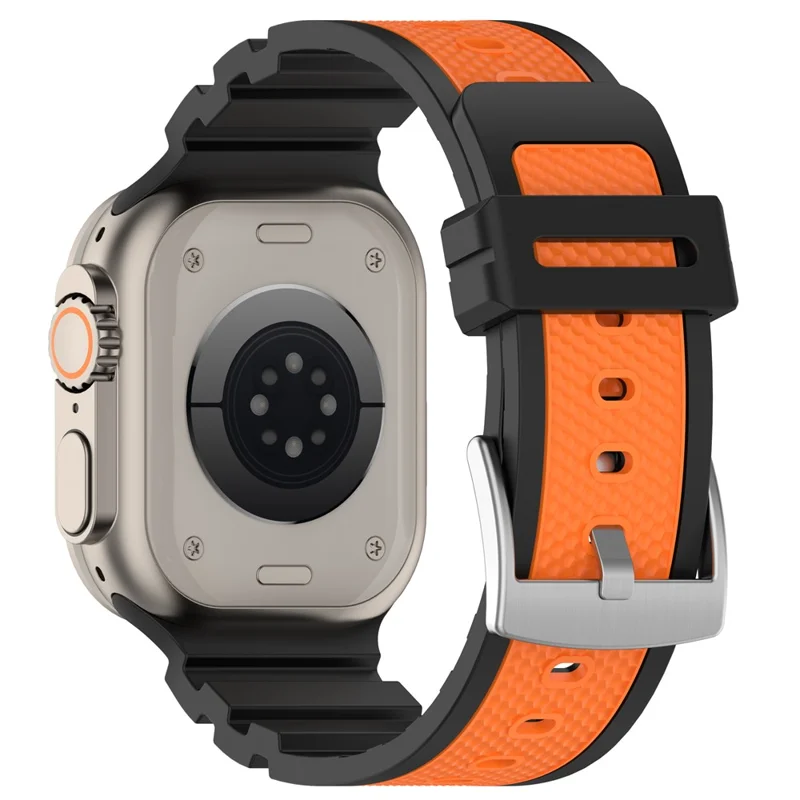 Silicone Band for Apple Watch Series 10 Ultra 9 8 7 SE 6 5 4 3 2 1 46mm 49mm 45mm 44mm 42mm Dual Color Watch Strap - Black / Orange
