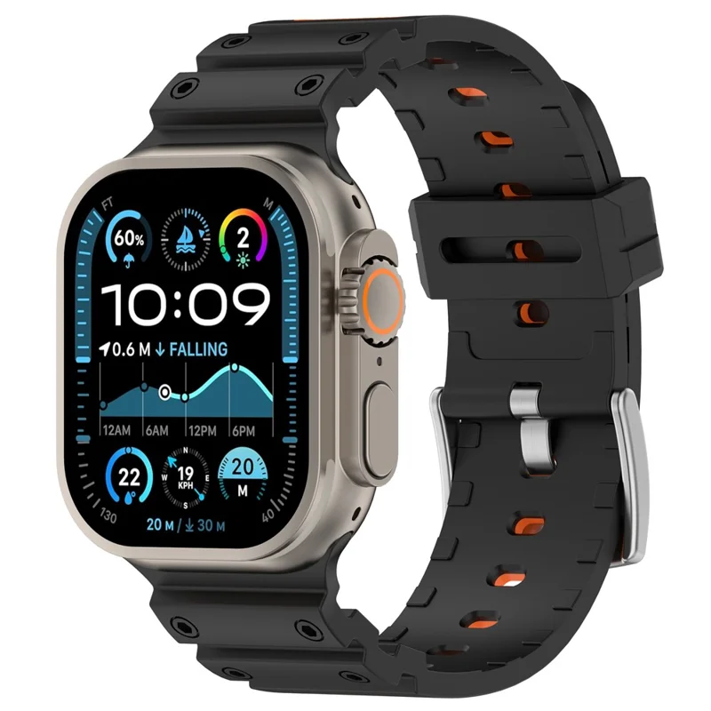 Silicone Band for Apple Watch Series 10 Ultra 9 8 7 SE 6 5 4 3 2 1 46mm 49mm 45mm 44mm 42mm Dual Color Watch Strap - Black / Orange