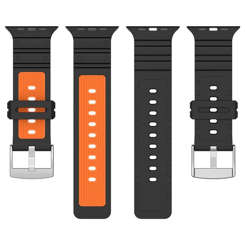 Silicone Band for Apple Watch Series 10 Ultra 9 8 7 SE 6 5 4 3 2 1 46mm 49mm 45mm 44mm 42mm Dual Color Watch Strap - Black / Orange