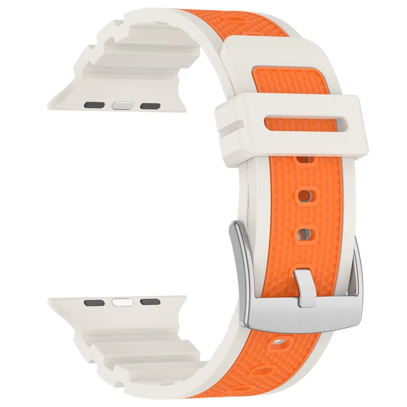Silicone Band for Apple Watch Series 10 Ultra 9 8 7 SE 6 5 4 3 2 1 46mm 49mm 45mm 44mm 42mm Dual Color Watch Strap - Starlight / Orange
