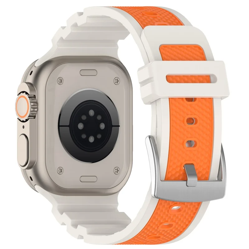 Silicone Band for Apple Watch Series 10 Ultra 9 8 7 SE 6 5 4 3 2 1 46mm 49mm 45mm 44mm 42mm Dual Color Watch Strap - Starlight / Orange
