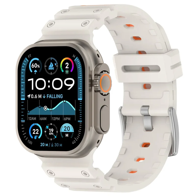 Silicone Band for Apple Watch Series 10 Ultra 9 8 7 SE 6 5 4 3 2 1 46mm 49mm 45mm 44mm 42mm Dual Color Watch Strap - Starlight / Orange