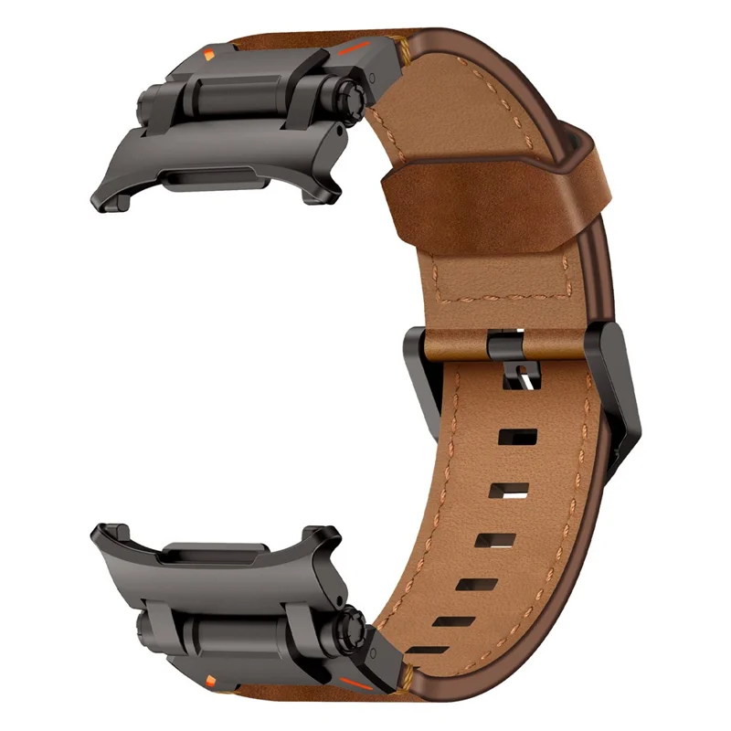 For Samsung Galaxy Watch Ultra 47mm Leather Watch Band Wrist Strap with Stainless Steel Buckle - Black / Brown