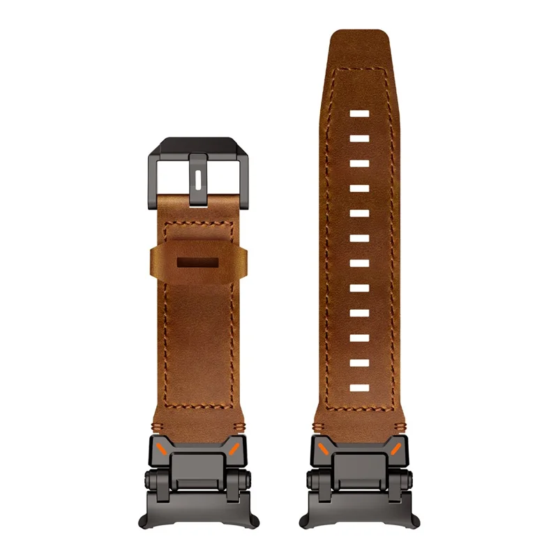 For Samsung Galaxy Watch Ultra 47mm Leather Watch Band Wrist Strap with Stainless Steel Buckle - Black / Brown