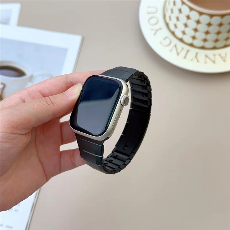 Stainless Steel Watch Band For Apple Watch Series 10 9 8 7 SE 6 5 4 3 2 1 42mm 41mm 40mm 38mm Wrist Strap with Side Buckle - Black