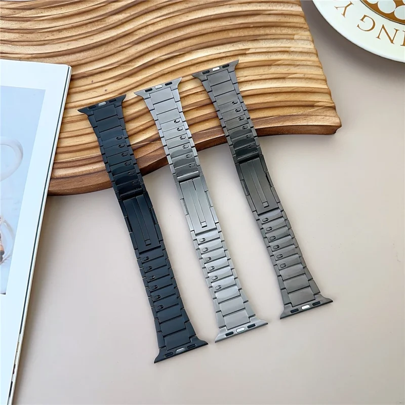Stainless Steel Watch Band For Apple Watch Series 10 9 8 7 SE 6 5 4 3 2 1 42mm 41mm 40mm 38mm Wrist Strap with Side Buckle - Black