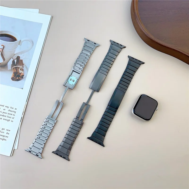 Stainless Steel Watch Band For Apple Watch Series 10 9 8 7 SE 6 5 4 3 2 1 42mm 41mm 40mm 38mm Wrist Strap with Side Buckle - Black