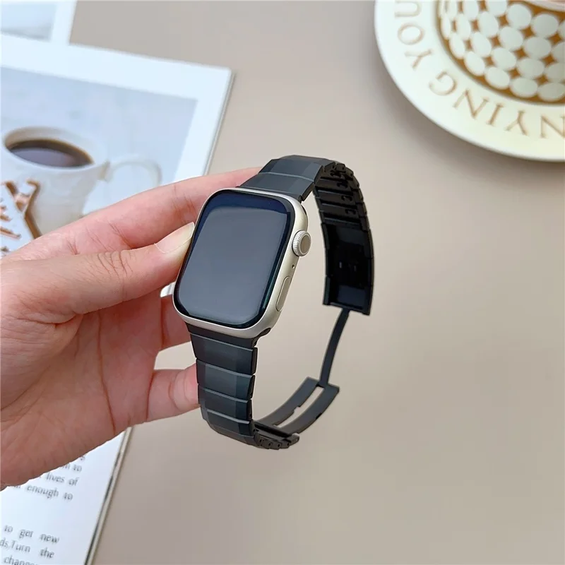 Stainless Steel Watch Band For Apple Watch Ultra 3 2 1 49mm / Series 11 10 46mm / 9 8 7 45mm / SE3 SE2 SE 6 5 4 44mm / 3 2 1 42mm Wrist Strap with Side Buckle - Black