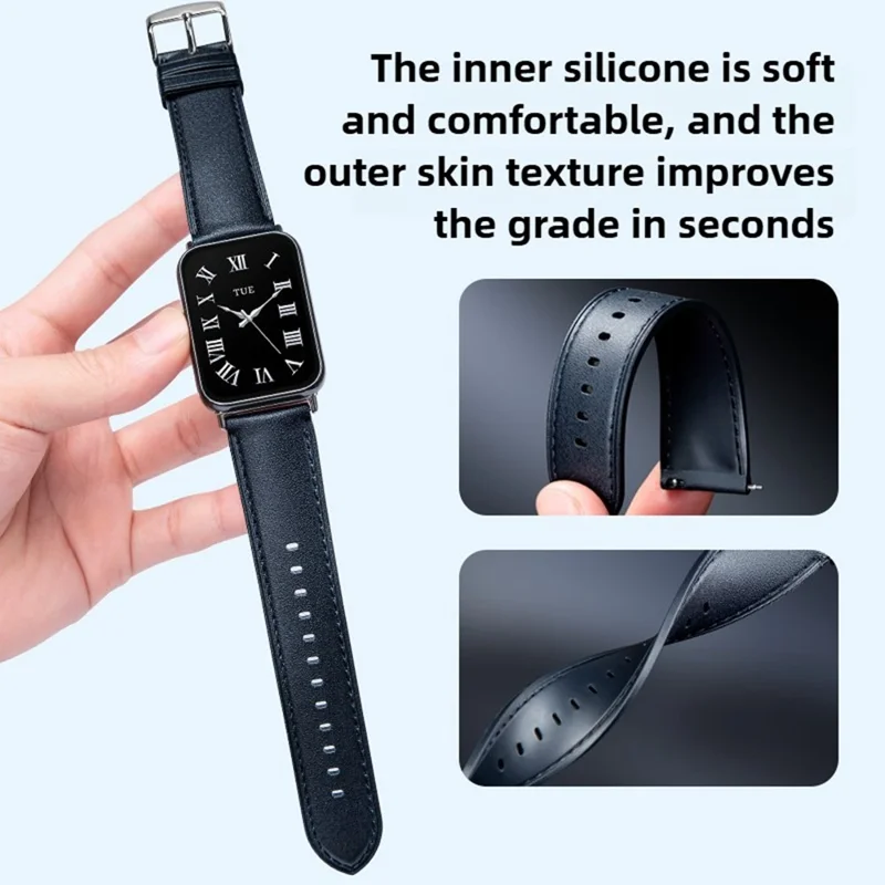 Bracelet pour Xiaomi Smart Band 9 Pro / 8 / Redmi Watch 5 / 4 - Bracelet de Poignet en Cuir Texturé Silicone - Bleu Minuit