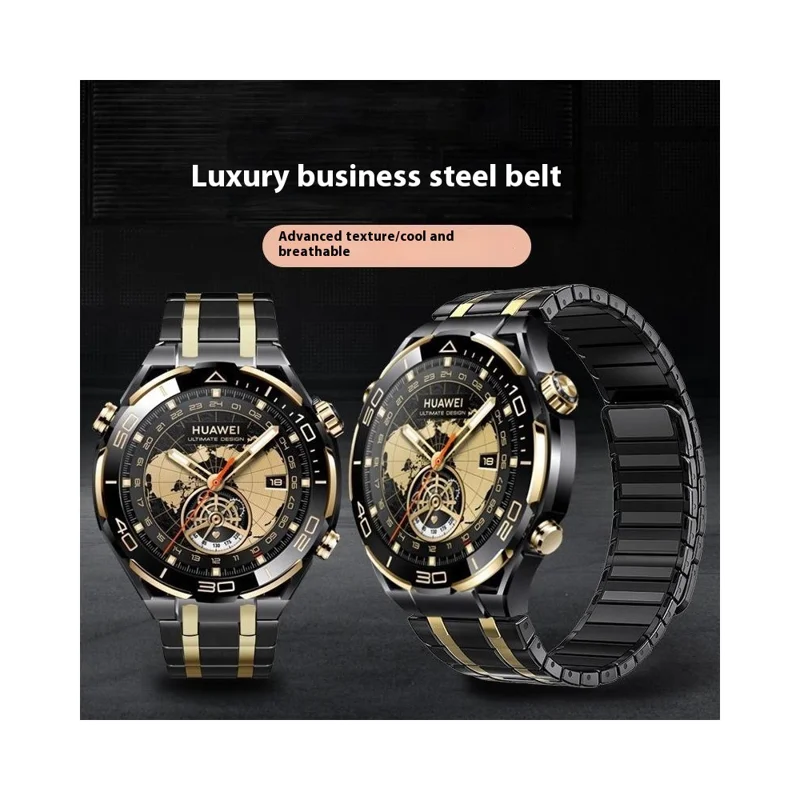 Für Huawei Watch GT 5 46mm Armband 22mm Magnetisches Edelstahl Uhrenarmband - Schwarz / Gold