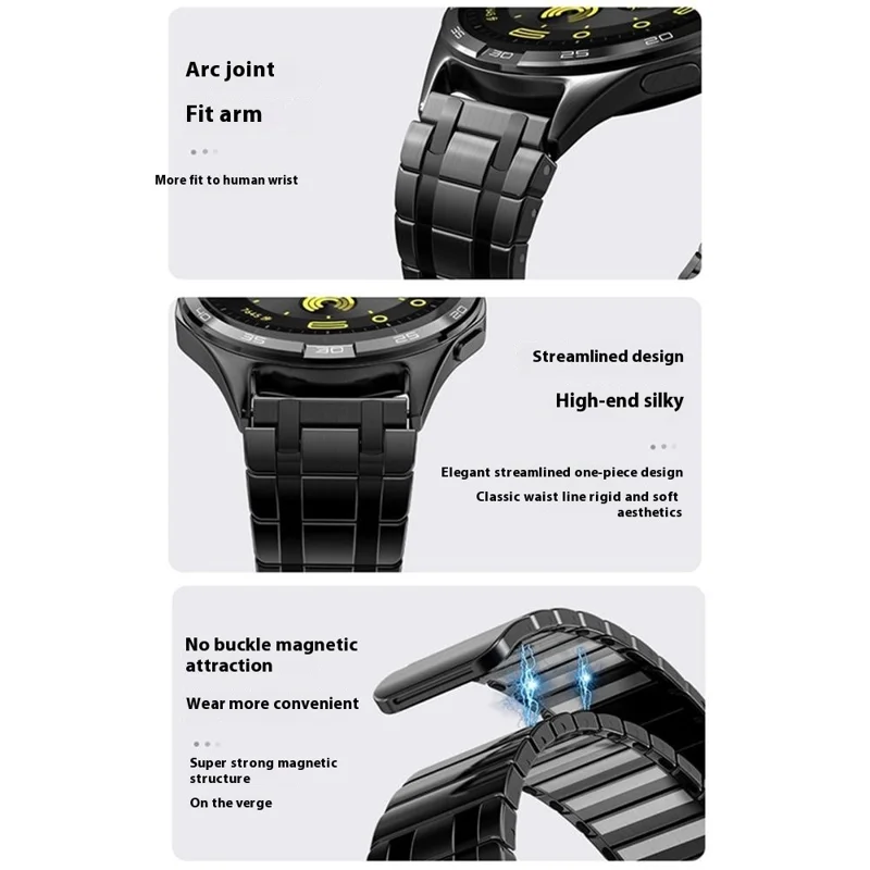 Für Huawei Watch GT 5 46mm Armband 22mm Magnetisches Edelstahl Uhrenarmband - Schwarz / Gold