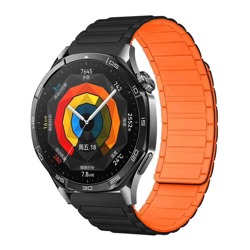 22mm Armband für Huawei Watch GT 5 Pro / GT 5 / GT 4 / GT 3 / GT 2 46mm 3-Perlen Silikon Magnetarmband - Schwarz / Orange