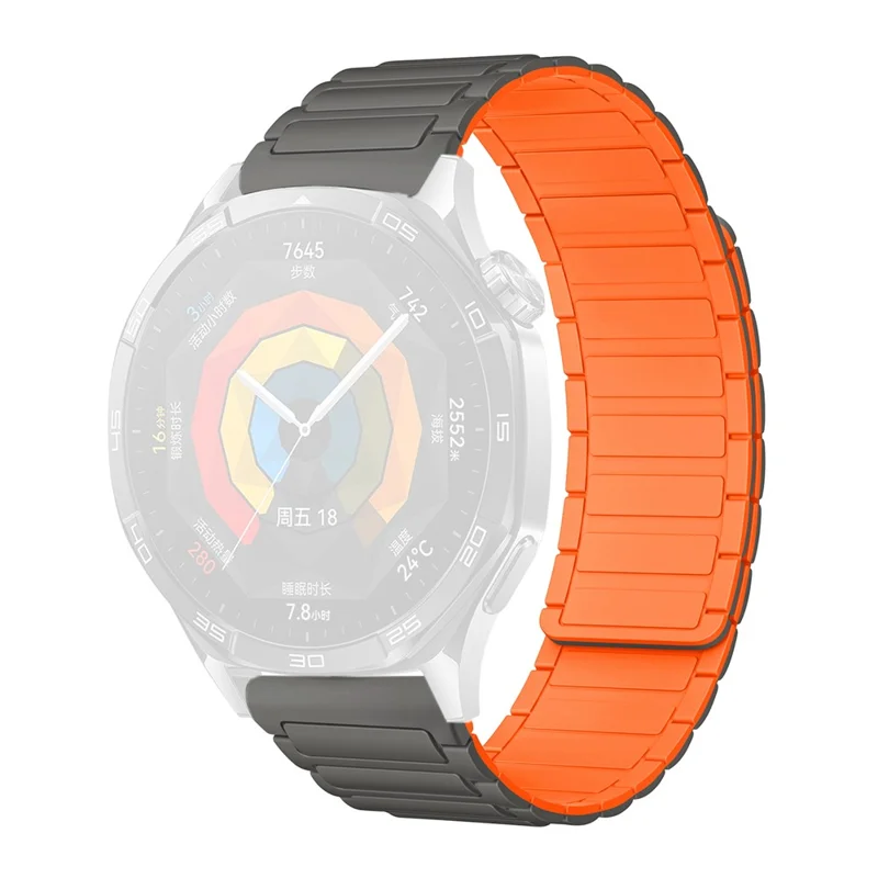 22mm Watch Band for Huawei Watch GT 5 Pro / GT 5 / GT 4 / GT 3 / GT 2 46mm 3-Bead Silicone Magnetic Strap - Grey / Orange