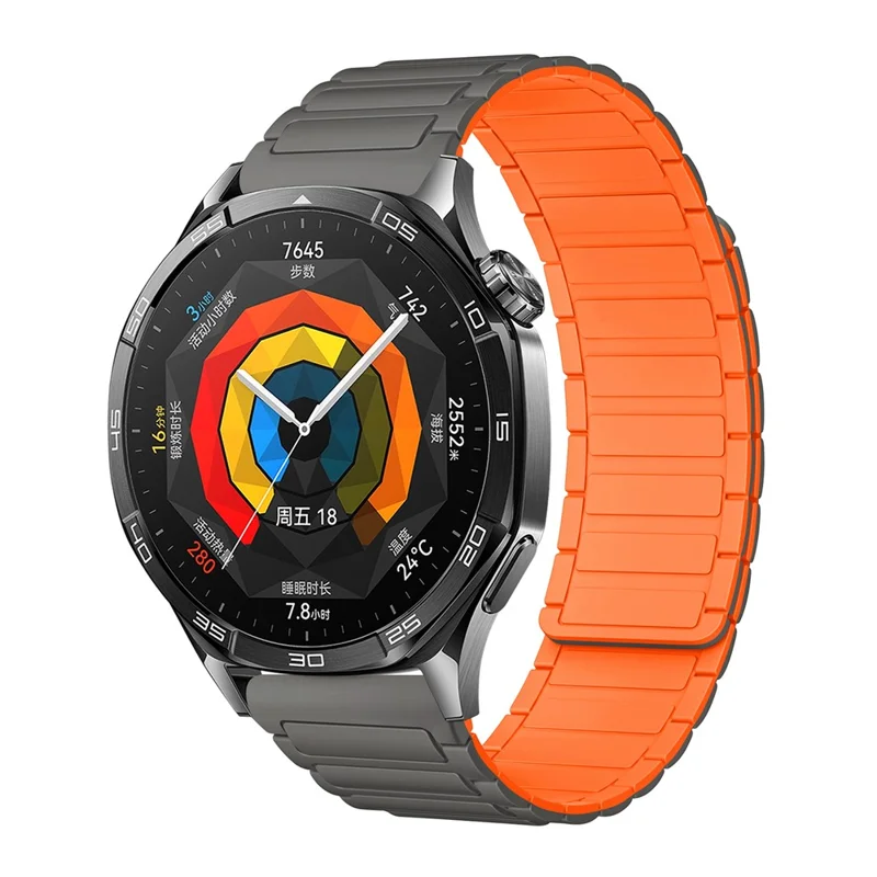 22mm Watch Band for Huawei Watch GT 5 Pro / GT 5 / GT 4 / GT 3 / GT 2 46mm 3-Bead Silicone Magnetic Strap - Grey / Orange