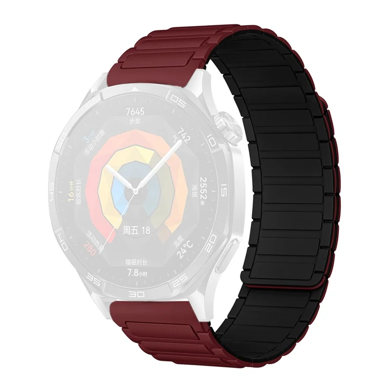 22mm Watch Band for Huawei Watch GT 5 Pro / GT 5 / GT 4 / GT 3 / GT 2 46mm 3-Bead Silicone Magnetic Strap - Wine Red / Black