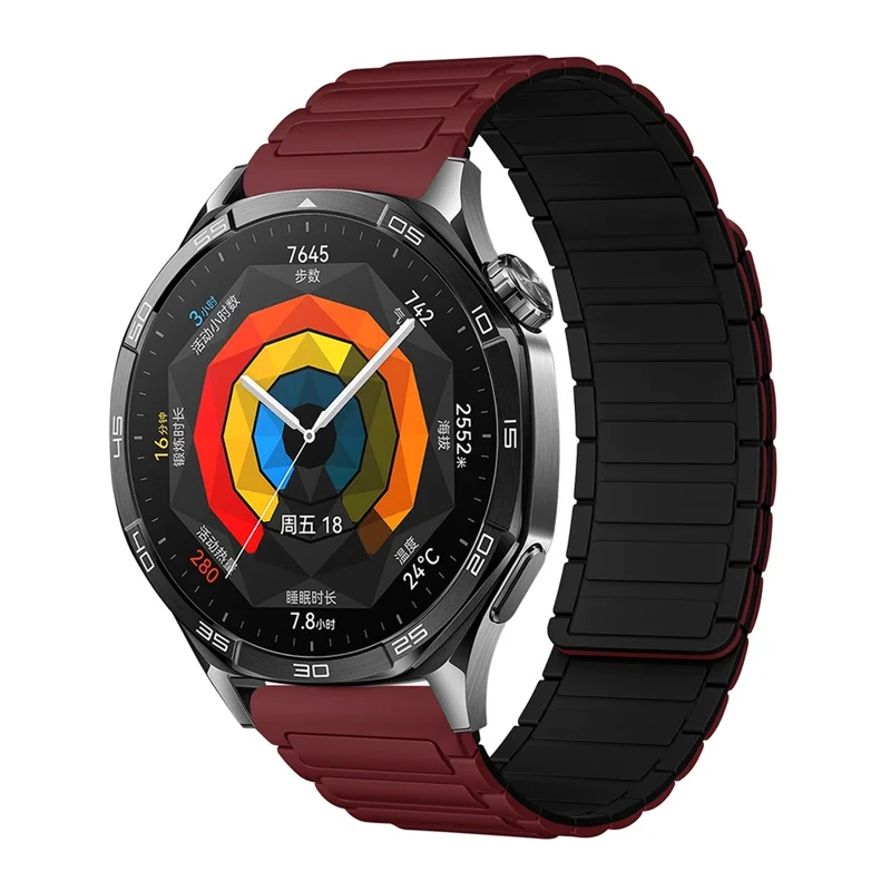 22mm Watch Band for Huawei Watch GT 5 Pro / GT 5 / GT 4 / GT 3 / GT 2 46mm 3-Bead Silicone Magnetic Strap - Wine Red / Black