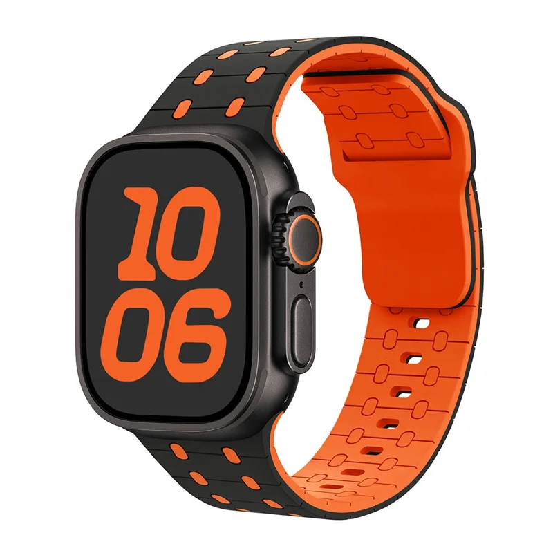 Banda de silicona para Apple Watch Series 10 Ultra 9 8 7 SE 6 5 4 3 2 1 46mm 49mm 45mm 44mm 42mm Correa de reloj ajustable y elegante - Negro / Naranja