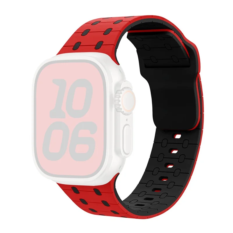 Pulseira de Silicone para Apple Watch Series 10 Ultra 9 8 7 SE 6 5 4 3 2 1 46mm 49mm 45mm 44mm 42mm Pulseira de Relógio Elegante e Ajustável - Vermelho / Preto
