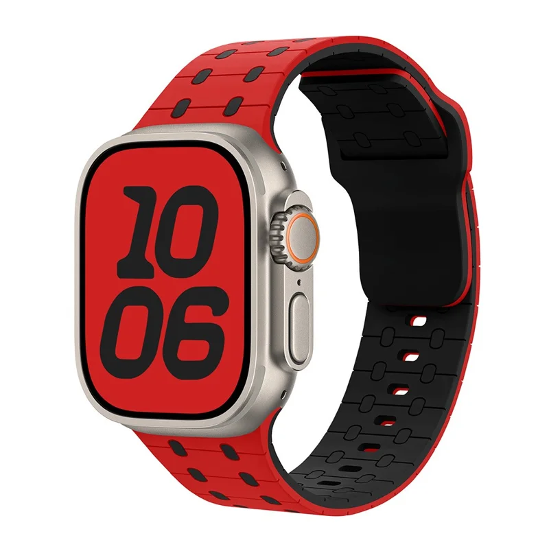 Pulseira de Silicone para Apple Watch Series 10 Ultra 9 8 7 SE 6 5 4 3 2 1 46mm 49mm 45mm 44mm 42mm Pulseira de Relógio Elegante e Ajustável - Vermelho / Preto