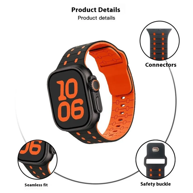 Pulseira de Silicone para Apple Watch Series 10 Ultra 9 8 7 SE 6 5 4 3 2 1 46mm 49mm 45mm 44mm 42mm Pulseira de Relógio Elegante e Ajustável - Vermelho / Preto