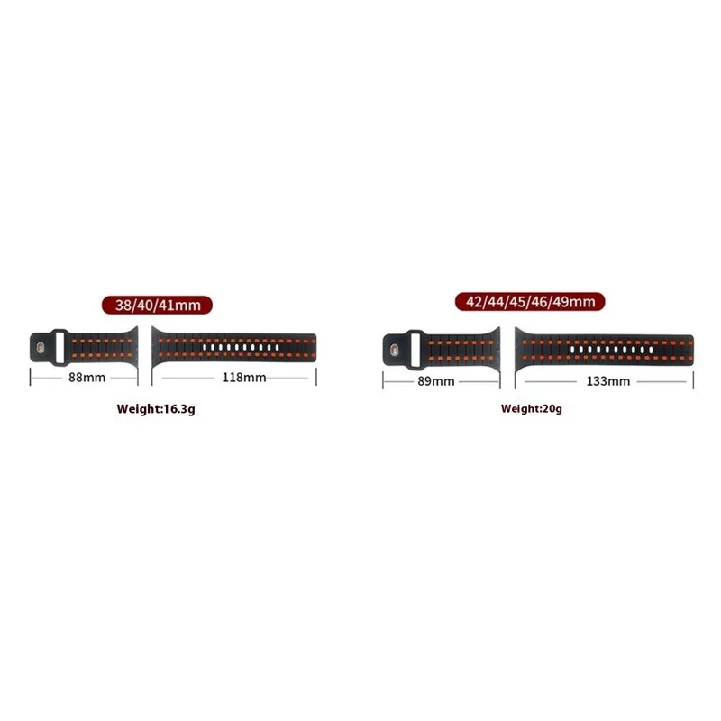 Pulseira de Silicone para Apple Watch Series 10 Ultra 9 8 7 SE 6 5 4 3 2 1 46mm 49mm 45mm 44mm 42mm Pulseira de Relógio Elegante e Ajustável - Vermelho / Preto