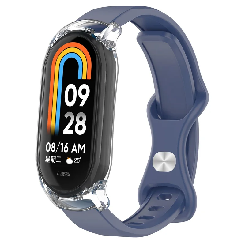Per Xiaomi Smart Band 9 / 8 Cinturino in Silicone con Chiusura a Forma di Farfalla e Custodia Trasparente - Blu