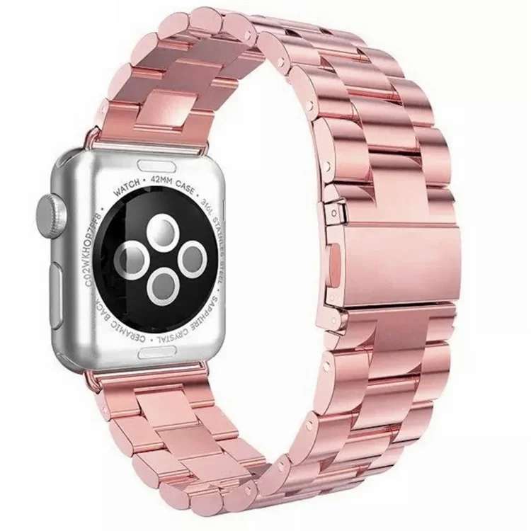 JLT Three Beads Stainless Steel Flat Buckles Watch Strap Band for Apple Watch Series 9 / 8 / 7 / 6 / SE (2023) / SE(2022) 40mm / 3 / 2 / 1 38mm  - Pink