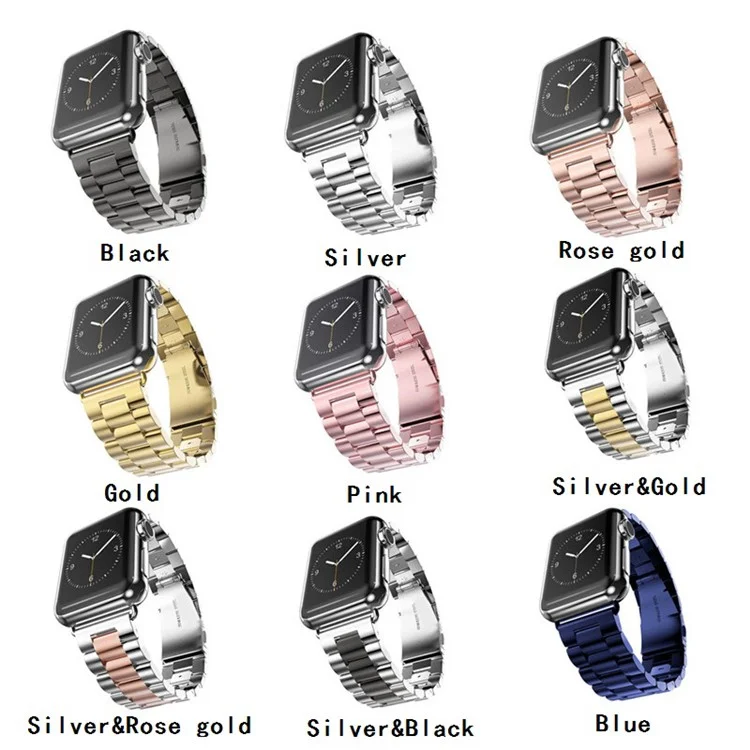 JLT Three Beads Stainless Steel Flat Buckles Watch Strap Band for Apple Watch Series 9 / 8 / 7 / 6 / SE (2023) / SE(2022) 40mm / 3 / 2 / 1 38mm  - Pink