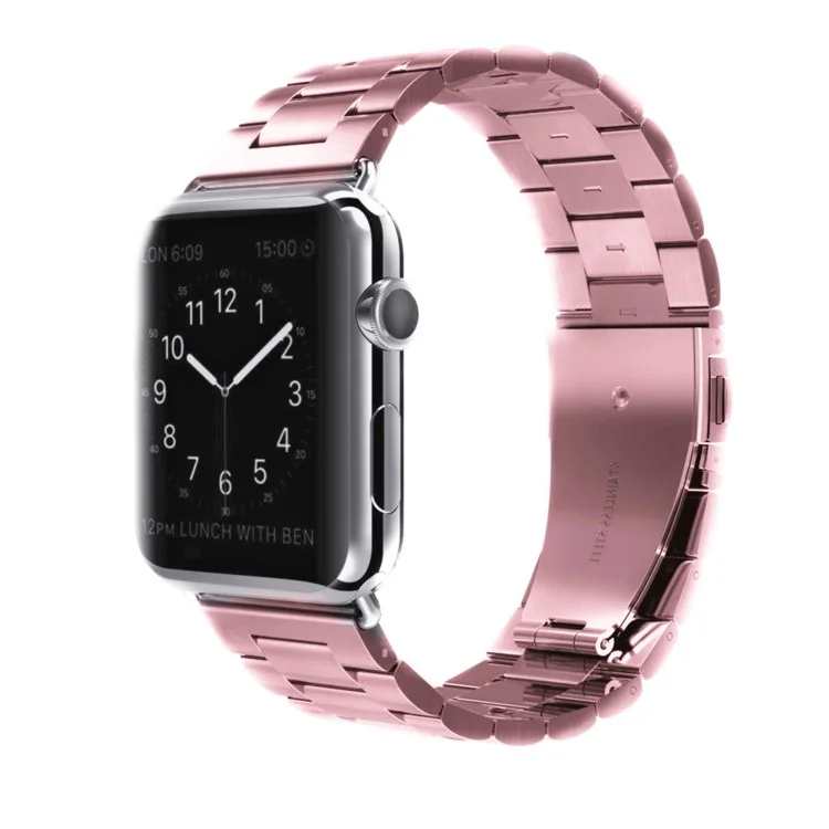 JLT Three Beads Stainless Steel Flat Buckles Watch Strap Band for Apple Watch Series 9 / 8 / 7 / 6 / SE (2023) / SE(2022) 40mm / 3 / 2 / 1 38mm  - Pink