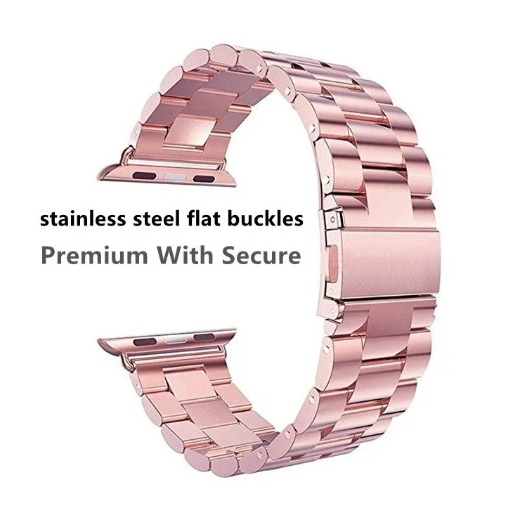 JLT Three Beads Stainless Steel Flat Buckles Watch Strap Band for Apple Watch Series 9 / 8 / 7 / 6 / SE (2023) / SE(2022) 40mm / 3 / 2 / 1 38mm  - Pink