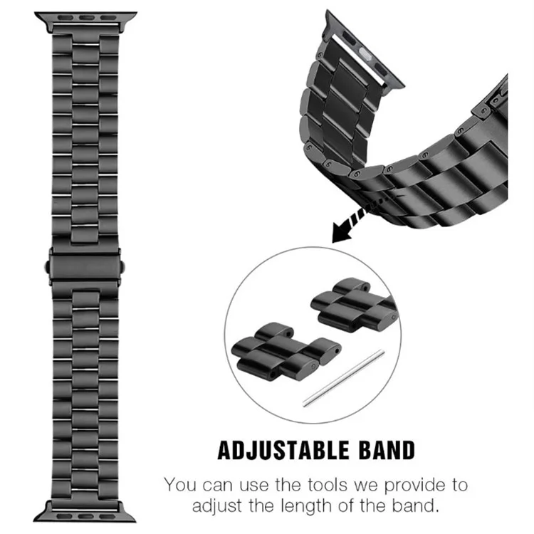 JLT Three Beads Stainless Steel Flat Buckles Watch Strap Band for Apple Watch Series 9 / 8 / 7 / 6 / SE (2023) / SE(2022) 40mm / 3 / 2 / 1 38mm  - Pink