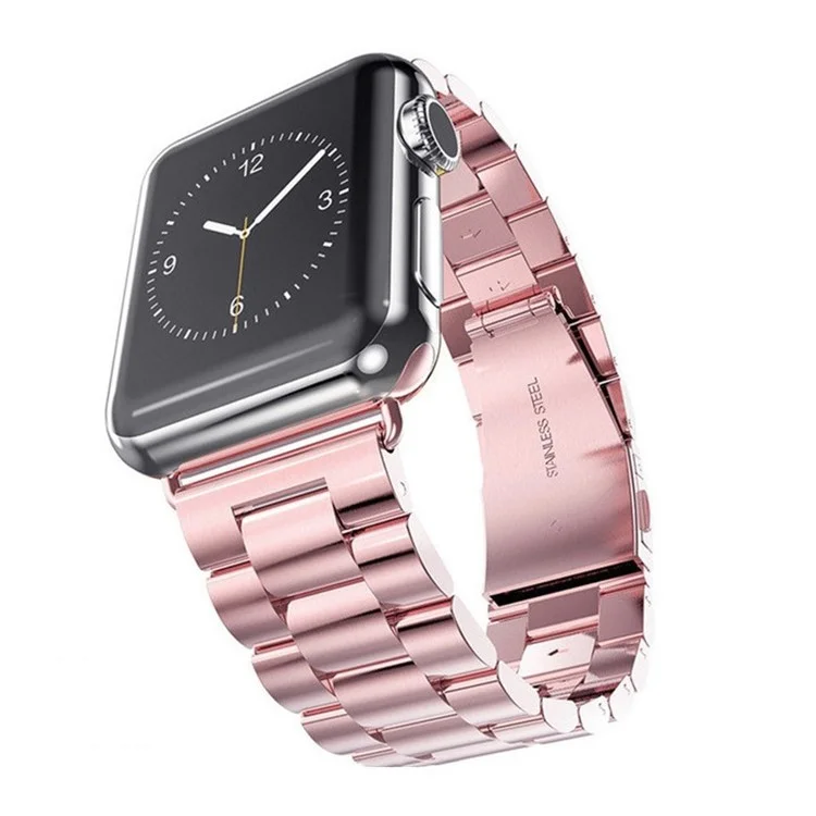 JLT Three Beads Stainless Steel Flat Buckles Watch Strap Band for Apple Watch Series 9 / 8 / 7 / 6 / SE (2023) / SE(2022) 40mm / 3 / 2 / 1 38mm  - Pink