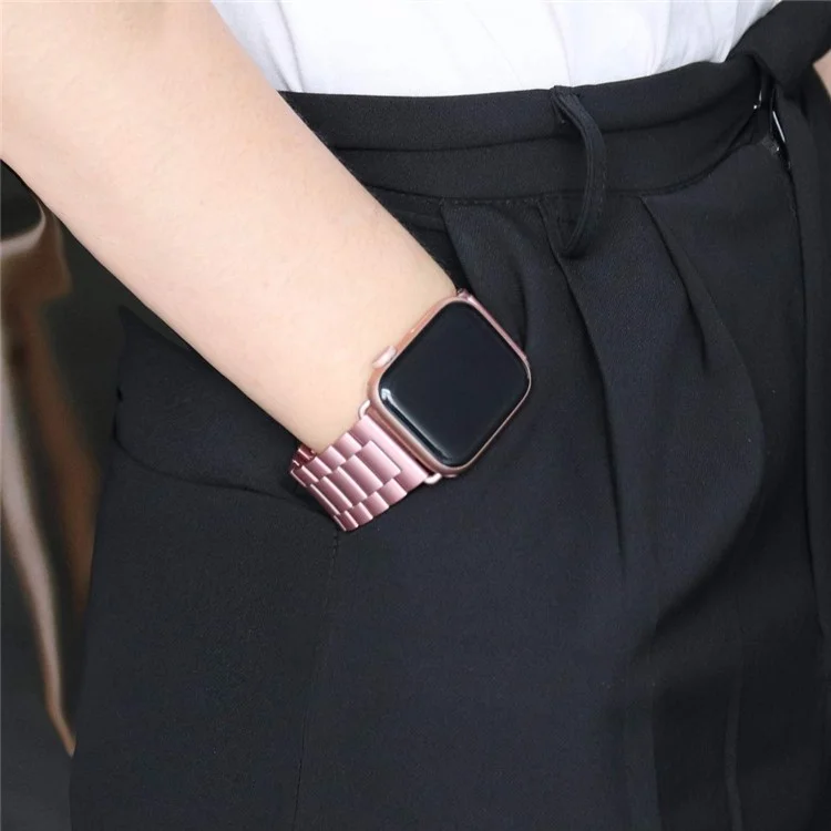 JLT Three Beads Stainless Steel Flat Buckles Watch Strap Band for Apple Watch Series 9 / 8 / 7 / 6 / SE (2023) / SE(2022) 40mm / 3 / 2 / 1 38mm  - Pink
