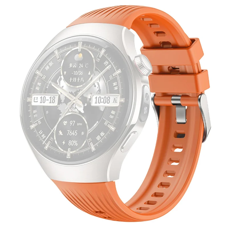 For Huawei Watch 5 46mm Silicone Watch Band Vertical Stripes Wrist Strap - Orange
