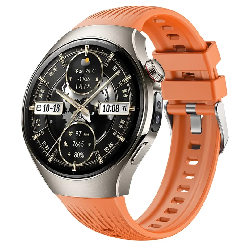 For Huawei Watch 5 46mm Silicone Watch Band Vertical Stripes Wrist Strap - Orange