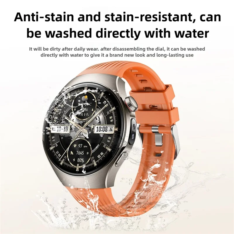 For Huawei Watch 5 46mm Silicone Watch Band Vertical Stripes Wrist Strap - Orange