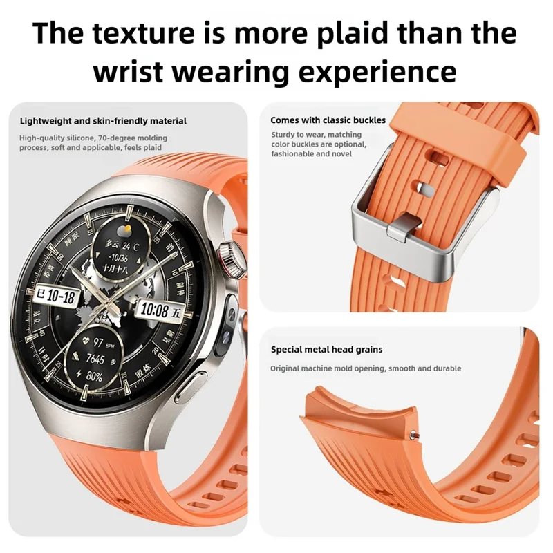For Huawei Watch 5 46mm Silicone Watch Band Vertical Stripes Wrist Strap - Orange