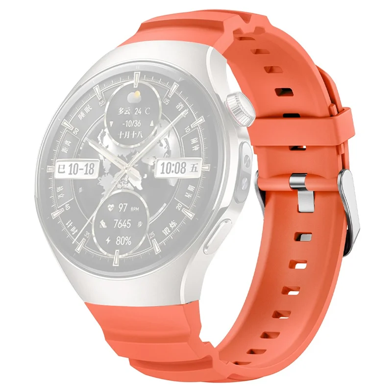 For Huawei Watch 5 46mm Adjustable Watch Strap Silicone Metal Pin Buckle Wrist Band - Orange
