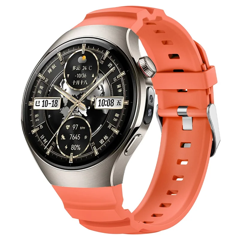 For Huawei Watch 5 46mm Adjustable Watch Strap Silicone Metal Pin Buckle Wrist Band - Orange