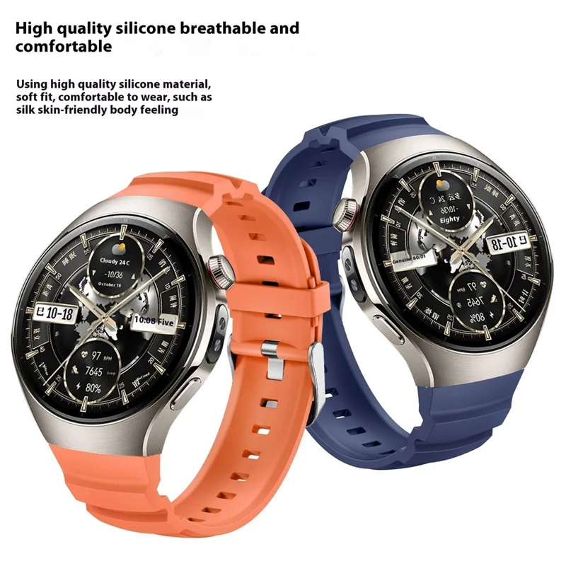 For Huawei Watch 5 46mm Adjustable Watch Strap Silicone Metal Pin Buckle Wrist Band - Orange
