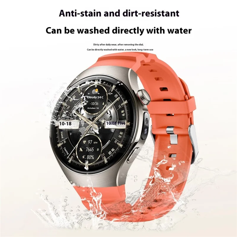 For Huawei Watch 5 46mm Adjustable Watch Strap Silicone Metal Pin Buckle Wrist Band - Orange