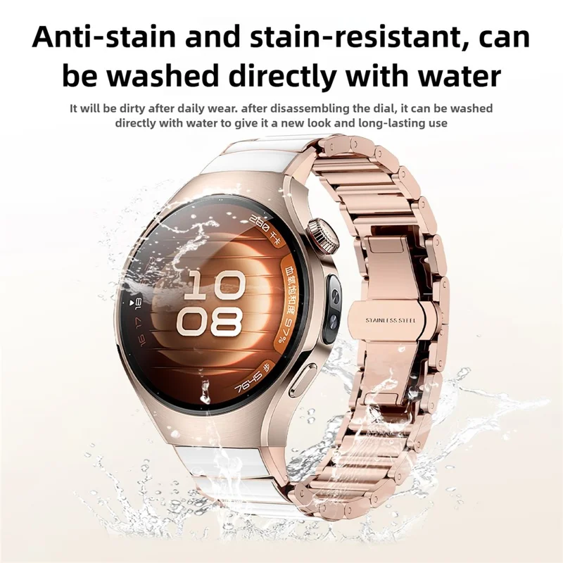 For Huawei Watch 5 42mm Watch Band Stainless Steel Ceramic-Like Finish Wrist Strap - Rose Gold