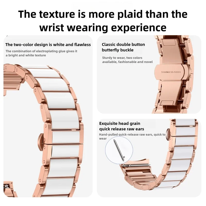 For Huawei Watch 5 42mm Watch Band Stainless Steel Ceramic-Like Finish Wrist Strap - Rose Gold