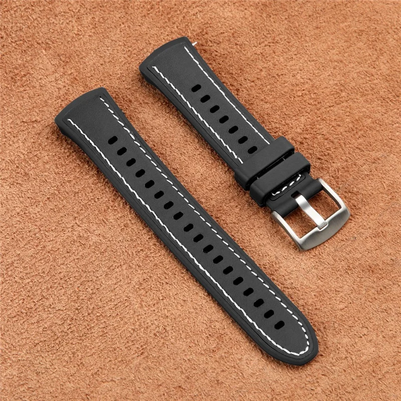 Für Huawei Watch 5 42mm Armband Echtes Kuhlederner Silikonarmband - Schwarz