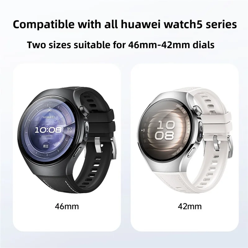 Für Huawei Watch 5 42mm Armband Echtes Kuhlederner Silikonarmband - Schwarz