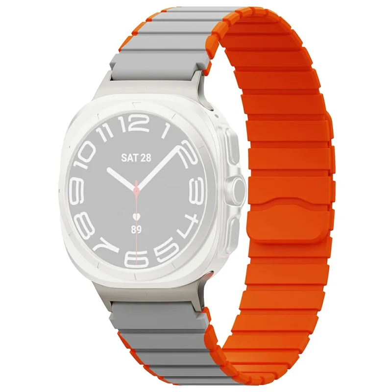 Watch Band for Samsung Galaxy Watch Ultra 47mm Magnetic Dual-Color Silicone Strap - Grey / Orange